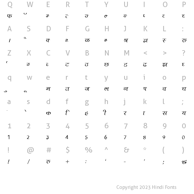 Agra font character mapping